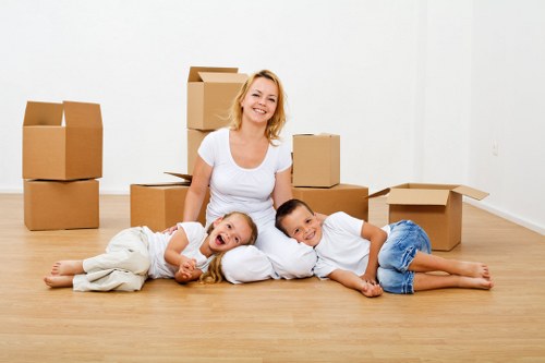 Removal staff wearing PPE during a house move